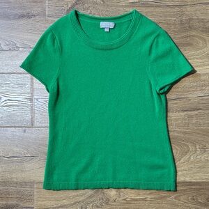 J. Crew 100% Cashmere Green Short Sleeve Tee Sweater Large